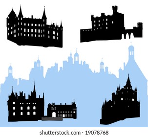 Five castles and fortress silhouette
