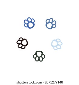 five cat paw print leg foot. Cute cartoon. Flat design. Vector illustration