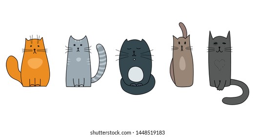 Five cats with different characters