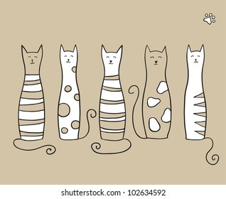 Five cats. Vector illustration