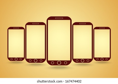 five cellphones, vector illustration
