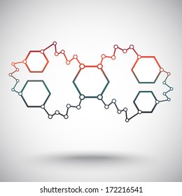 five cells of different sizes interconnected asymmetric links