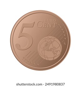 Five cent euro coin - Euro 5 cent coin isolated on white background. Currency of the European Union - vector illustration