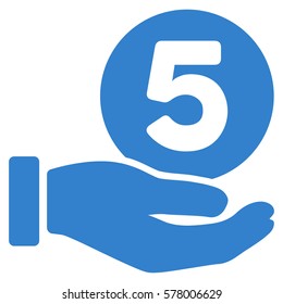 Five Cents Payment Hand vector pictograph. Illustration style is a flat iconic cobalt symbol on white background.