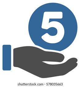 Five Cents Payment Hand vector pictogram. Illustration style is a flat iconic bicolor cobalt and gray symbol on white background.