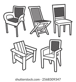 five chair vector image, black and white line art, public chair