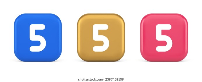 Five character calculator keyboard blue button financial counting 3d realistic blue gold and pink icons. Fifth number accounting calculation web application design finance check