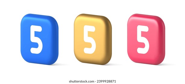Five character calculator keyboard blue button financial counting 3d realistic blue gold and pink icons. Fifth number accounting calculation web application design finance check