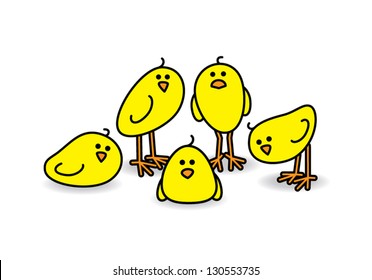 Five Chicks Staring in a Group