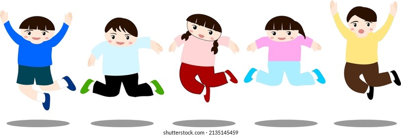 Five children jumping at the same time