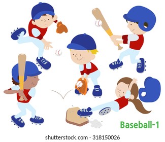 Five children are playing baseball.