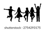 Five children silhouettes holding hands and