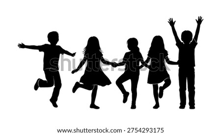 Five children silhouettes holding hands and