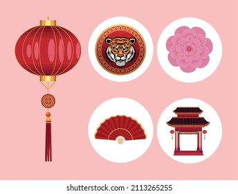 five chinese new year set icons
