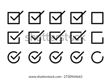 Five Choice Check List icon collection. Questionnaire symbol.