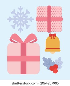 cinco artículos de navidad sobre blanco