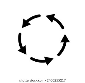 Five circle arrow icon. Round reload, restart, recycle and repeat symbol. Five arrow in loop. Round reload sign, repeat icon. Vector illustration isolated on white background.