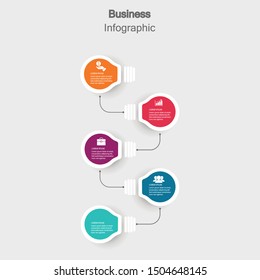 five circle elements with light paper icons and a place for the text to be a white paper circle. Concept 5 features of business development. Infographic design template. Vector illustration.