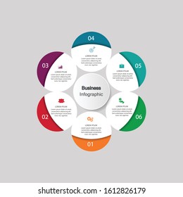 
five circle elements with a paper icon and a place for the text to be a white paper circle. Concept 5 features of business development. Infographic design template. Vector illustration.