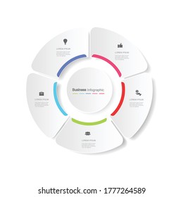 
five circle elements with a paper icon and a place for the text to be a white circle paper. Concept 5 features of business development. Infographic design template. Vector illustration.