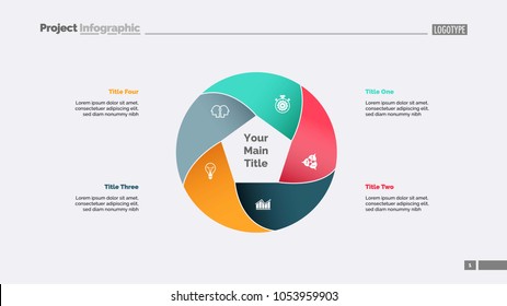 Five circle elements process chart slide template. Business data. Plan, point, design. Creative concept for infographic, presentation, report. For topics like management, teamwork, production.