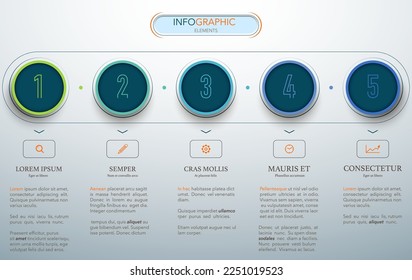 Five circle options or steps pattern. Vector illustration. Can be used for workflow layout, diagram, number options, step up options, web design, infographics
