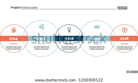 Five circle timeline and size diagram. Chart, slide, template. Creative concept for infographics, presentation, project, report. Can be used for topics like business, strategy, development