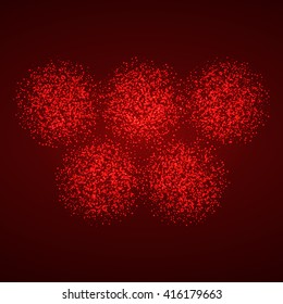 Cinco círculos de partículas ardientes brillantes. Ilustración del vector