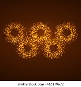 Five circles of bright burning particles. Vector illustration