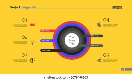 Five circles process chart. Business data. List, diagram, design. Creative concept for infographic, templates, presentation, marketing. Can be used for topics like management, banking, teamwork.