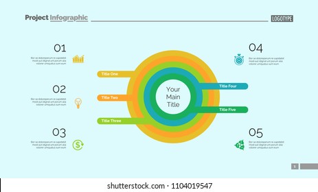 Five circles process chart. Business data. List, diagram, design. Creative concept for infographic, templates, presentation, marketing. Can be used for topics like management, banking, teamwork.