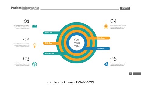 Five circles process chart. Business data. List, diagram, design. Creative concept for infographic, templates, presentation, marketing. Can be used for topics like management, banking, teamwork.