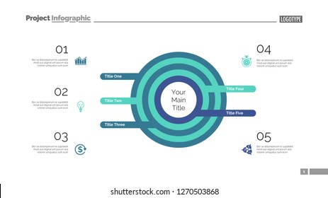 Five circles process chart. Business data. List, diagram, design. Creative concept for infographic, templates, presentation, marketing. Can be used for topics like management, banking, teamwork.
