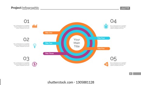 Five circles process chart. Business data. List, diagram, design. Creative concept for infographic, templates, presentation, marketing. Can be used for topics like management, banking, teamwork.