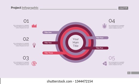 Five circles process chart. Business data. List, diagram, design. Creative concept for infographic, templates, presentation, marketing. Can be used for topics like management, banking, teamwork.