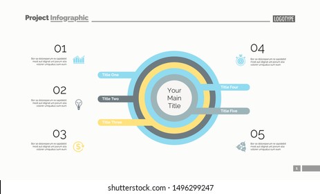Five circles process chart. Business data. List, diagram, design. Creative concept for infographic, templates, presentation, marketing. Can be used for topics like management, banking, teamwork.