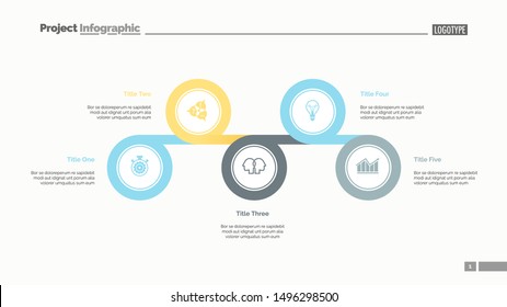 Five circles process chart slide template. Business data. Point, diagram, design. Creative concept for infographic, presentation. Can be used for topics like management, consulting, planning.