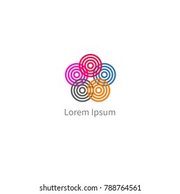 Five Circles, Rings. Icon United, Association, Networking, Collaboration. Abstract Business Logo. Vector
