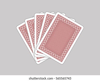 Five closed playing cards on grey background