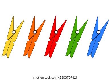 Five clothespins in the colors - yellow, orange, red, green and blue
