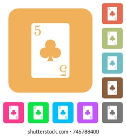 five of clubs card flat icons on rounded square vivid color backgrounds.