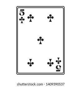 five of clubs card icon cartoon black and white vector illustration graphic design