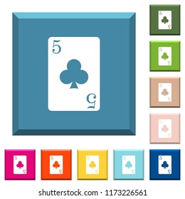 five of clubs card white icons on edged square buttons in various trendy colors