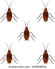 Cinco cucarachas, ilustración, vector sobre fondo blanco.