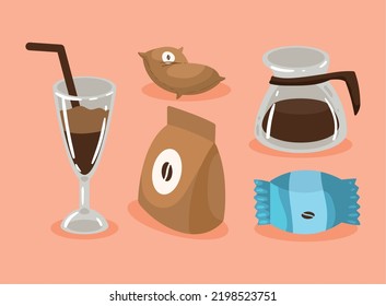 Five Coffee Product Set Icons