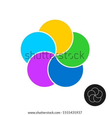 Five color circles infographic elements template. 5 round parts graphic design. Simple flower logo.