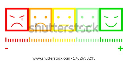 Five Color Faces Feedback/Mood. Set five faces scale - smile neutral sad - isolated vector illustration for your web site design, logo, app, UI. EPS10