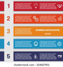 Five color strips, infographics template for business conceptual cyclic processes, workflow, banner, diagram, web design, timeline, area chart 
