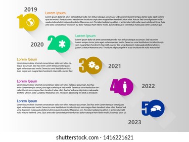 Five color vector icons infographic with shadow on gradiant gray background