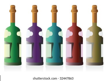 Five color wine bottles with label